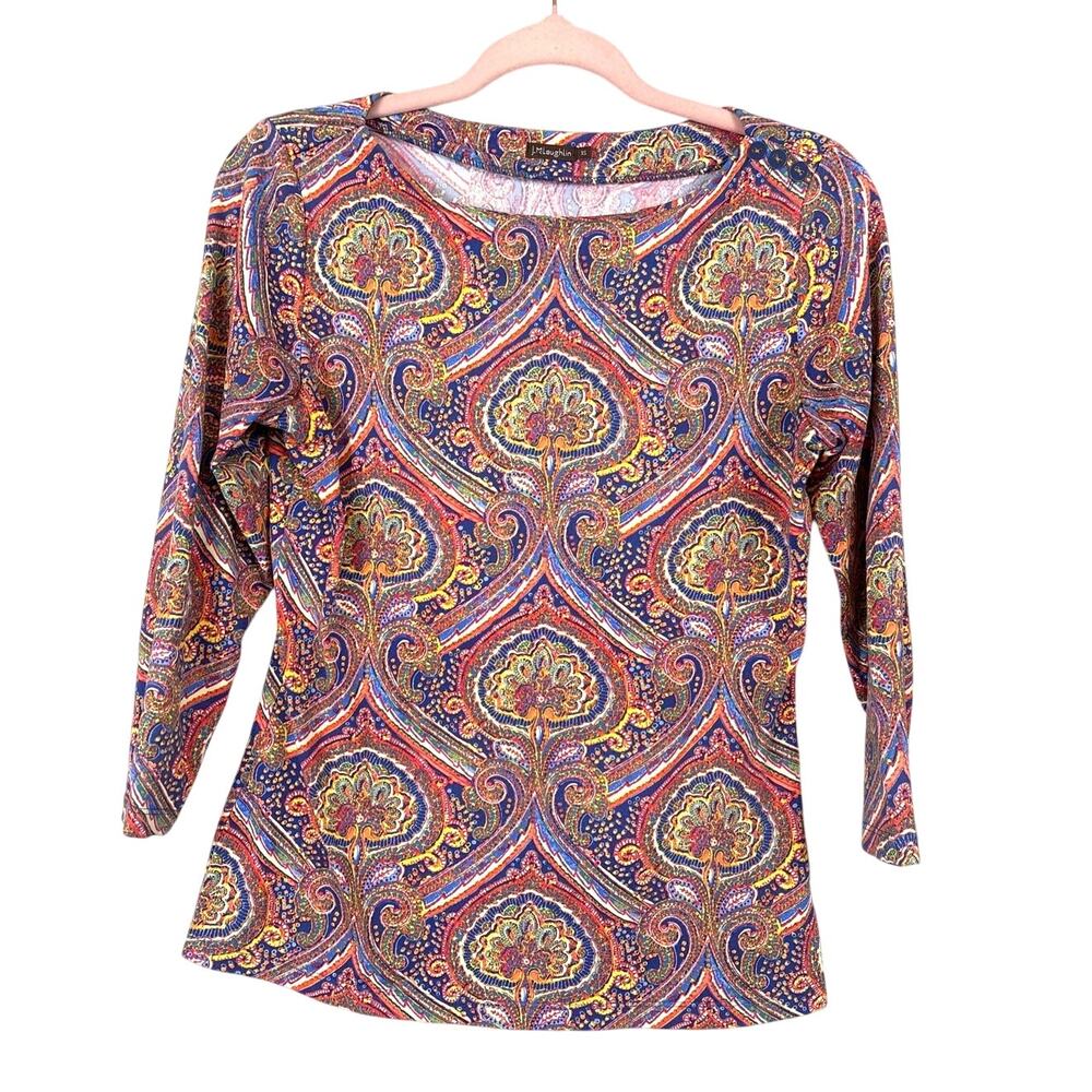 J. McLaughlin Womens XS Catalina Cloth Designer Blouse Multi Color 3/4 Sleeve